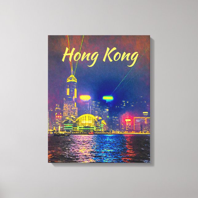 Hong Kong night lights city skyline modern travel Canvas Print (Front)