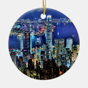 Hong Kong night skyline Ceramic Ornament