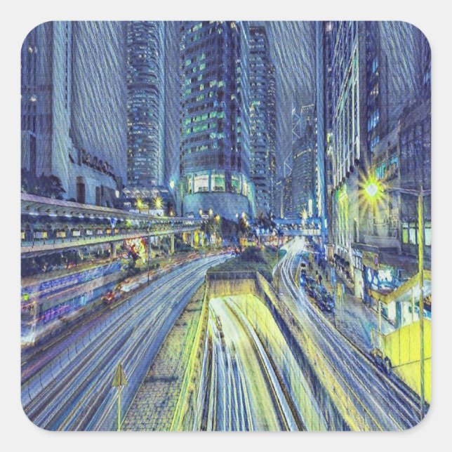 Hong Kong night time Square Sticker (Front)