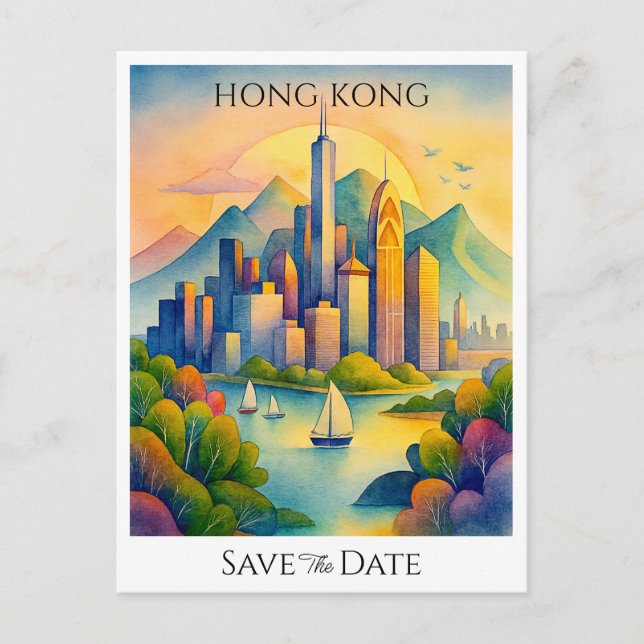 Hong Kong personalized Save the Date  Postcard (Front)