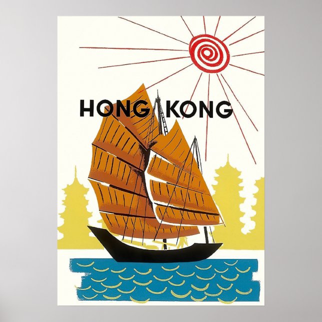 Hong Kong Retro Vintage Travel Poster (Front)