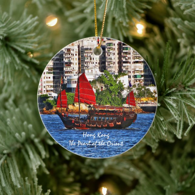 Hong Kong Sampan The Pearl of the Orient Ceramic Ornament (Tree)
