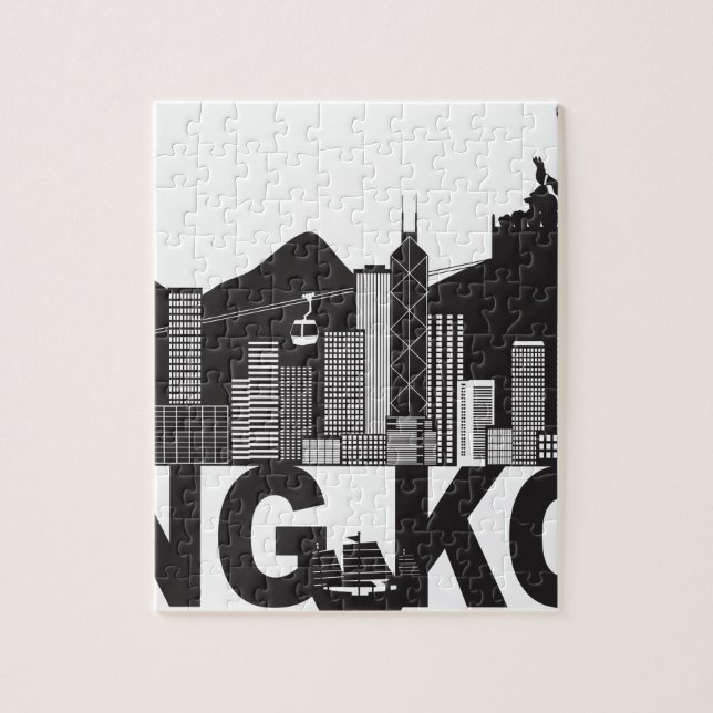 Hong Kong Skyline Buddha Statue Text Jigsaw Puzzle (Vertical)