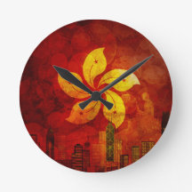 Hong Kong Skyline HK Flag Grunge Background Illust