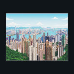 Hong Kong skyline panoramic view postcard<br><div class="desc">An illustration from a panoramic photograph of Hong Kong skyline printed on a postcard.</div>
