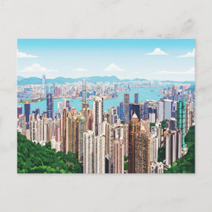 Hong Kong skyline panoramic view postcard