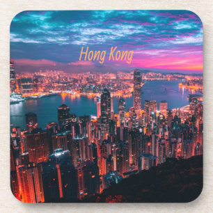 Hong Kong Skyscraper Skyline Night Lights Coaster