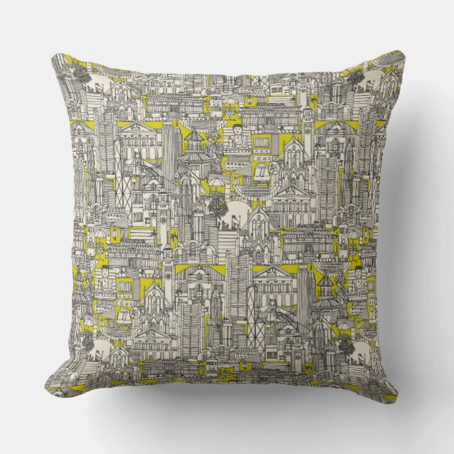 Hong Kong toile de jouy chartreuse Throw Pillow (Front)