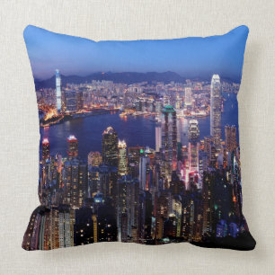 Hong Kong Victoria Harbour at Night Throw Pillow