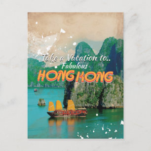Hong Kong Vintage Travel Poster Postcard
