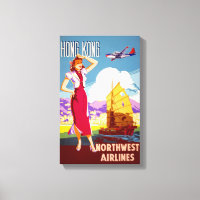 Hong Kong Vintage Travel Poster Restored