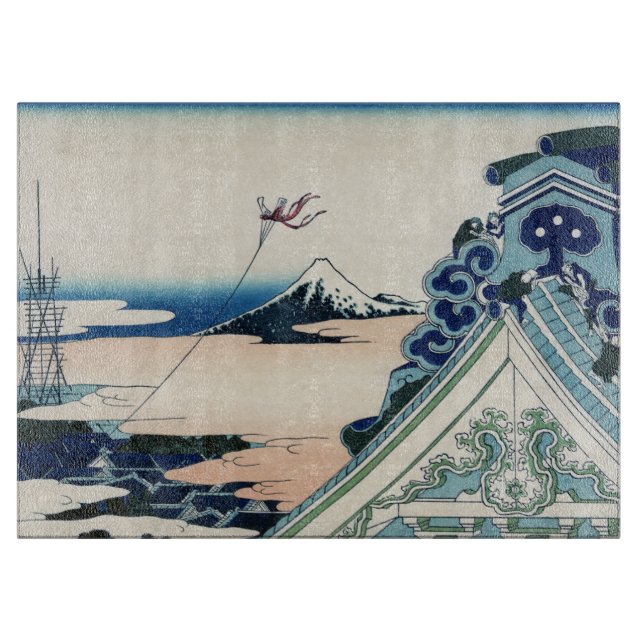 Honganji Temple Vista of Mt. Fuji Japanese Woodcut Cutting Board (Front)