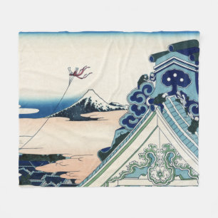 Honganji Temple Vista of Mt. Fuji Japanese Woodcut Fleece Blanket