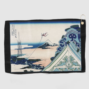 Honganji Temple Vista of Mt. Fuji Japanese Woodcut Golf Towel