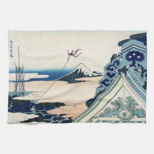Honganji Temple Vista of Mt. Fuji Japanese Woodcut Kitchen Towel