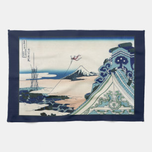 Honganji Temple Vista of Mt. Fuji Japanese Woodcut Kitchen Towel