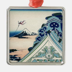 Honganji Temple Vista of Mt. Fuji Japanese Woodcut Metal Ornament