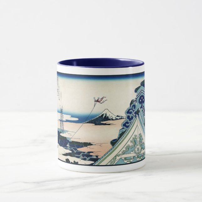 Honganji Temple Vista of Mt. Fuji Japanese Woodcut Mug (Center)