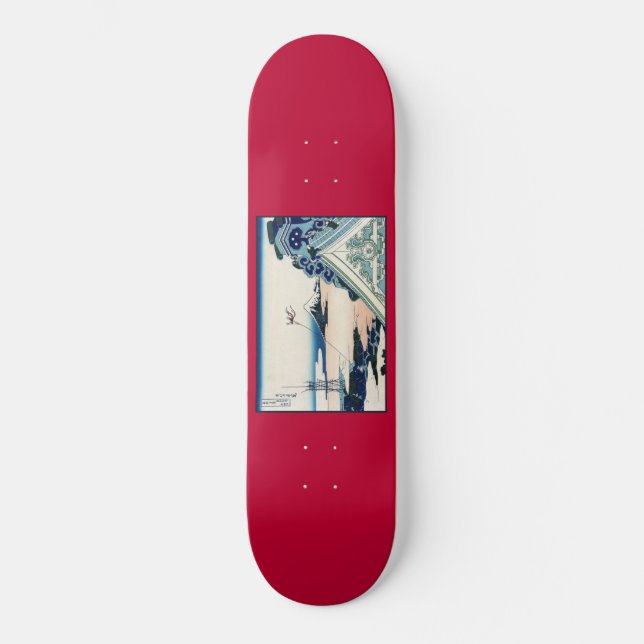 Honganji Temple Vista of Mt. Fuji Japanese Woodcut Skateboard (Front)