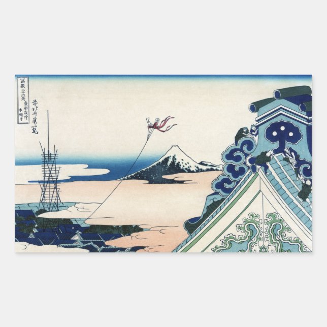 Honganji Temple Vista of Mt. Fuji Japanese Woodcut Sticker (Front)