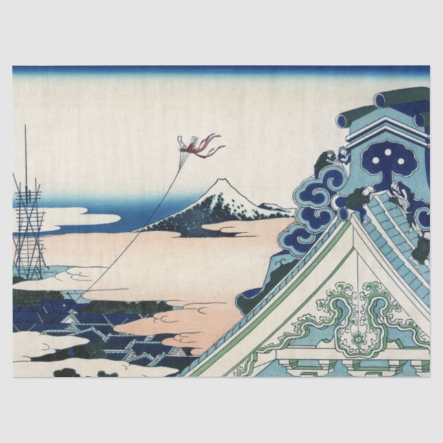 Honganji Temple Vista of Mt. Fuji Japanese Woodcut Tissue Paper (Front)