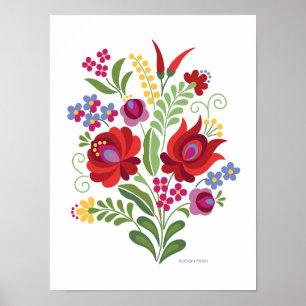 Hongrois Folk Design Rouge Rose et Poivrons Poster