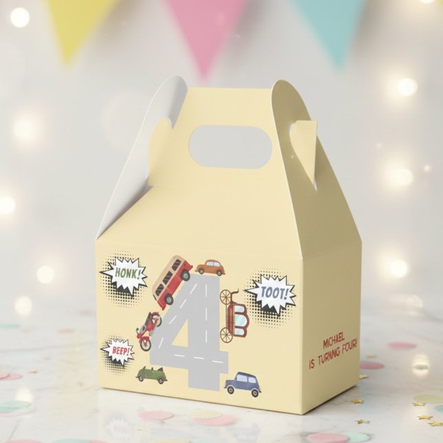 Honk beep toot retro vehicles forth boy birthday favor box (Creator Uploaded)