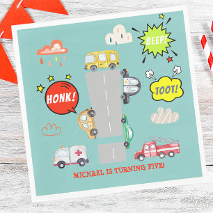 Honk beep toot vehicles boy birthday napkin