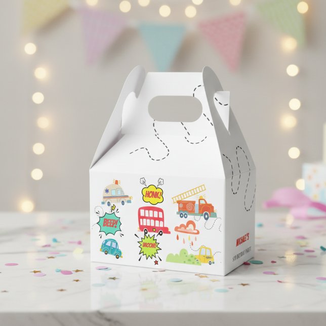 Honk beep vroom happy vehicles boy birthday favor box (Creator Uploaded)