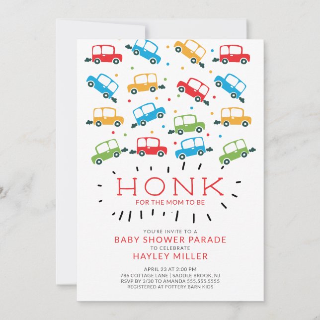 HONK! Drive By Cars Baby Shower Invitation (Front)
