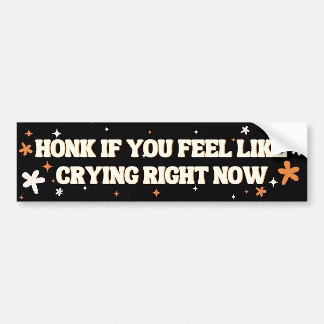 Honk If You Feel Like Crying Right Now Funny Retro Bumper Sticker (Front)