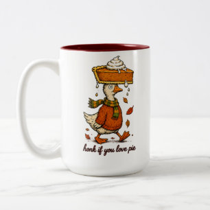 Honk If You Love Pie Duck Thanksgiving Two-Tone Coffee Mug