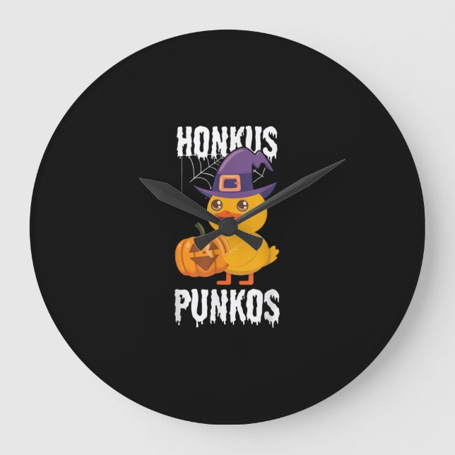 Honkus Ponkus Funny Duck Halloween Witch Design Large Clock (Front)