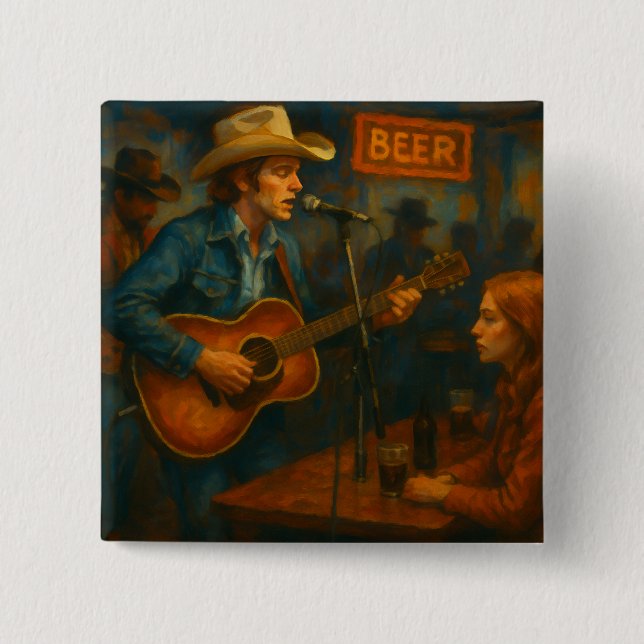 Honky-Tonk Nights 2 Inch Square Button (Front)