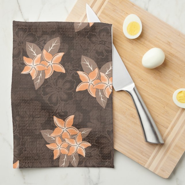 Honolua Plumeria Hawaiian Tropical Print Kitchen Towel (Quarter Fold)