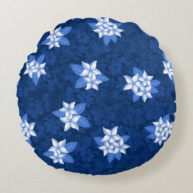 Honolua Plumeria Hawaiian Tropical Print Round Pillow (Front)