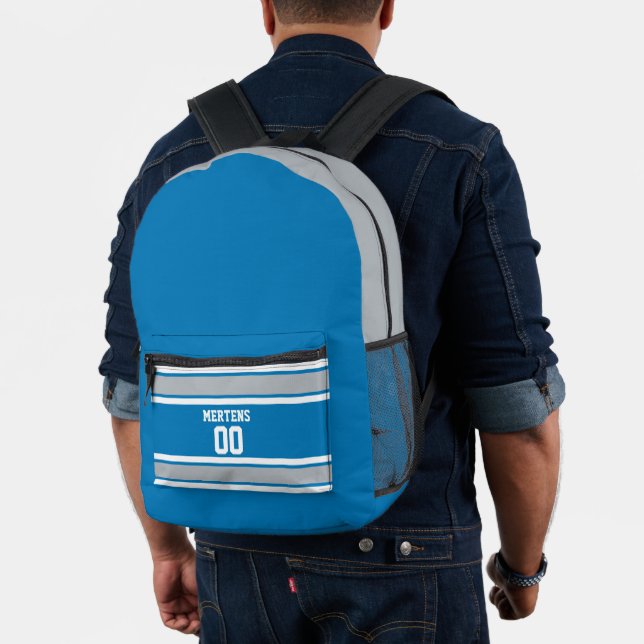 Honolulu Blue & Silver Sports Striped Team Name Printed Backpack (Insitu (Model))