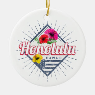 Honolulu City Hawaii United States Vintage USA Ceramic Ornament