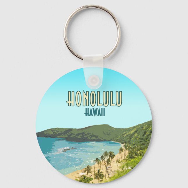 Honolulu Hanauma Bay Beach Hawaii Vintage Keychain (Front)
