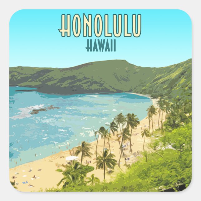 Honolulu Hanauma Bay Beach Hawaii Vintage Square Sticker (Front)