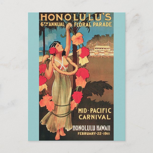 Honolulu, Hawaii 6th Annual Floral Parade 1911 Postcard (Front)