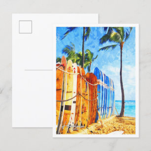 Honolulu Hawaii Beautiful Watercolor Landscape Postcard