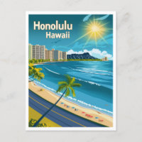 Honolulu Hawaii - Coastal View Vintage Travel