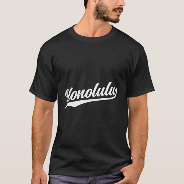 Honolulu Hawaii Cool Retro Script 1970S White Text T-Shirt (Front)