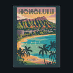 Honolulu Hawaii Illustration Travel Art Vintage Postcard<br><div class="desc">Honolulu retro vector travel design. Honolulu,  the capital of Hawaii on the island of Oahu,  is known for its world-famous Waikiki Beach,  stunning volcanic landscapes like Diamond Head,  and rich cultural heritage.</div>