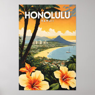 Honolulu Hawaii Nostalgic Travel Poster