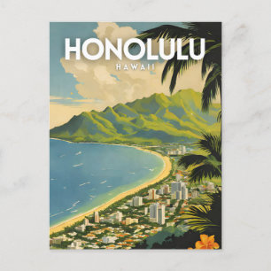 Honolulu Hawaii Nostalgic Vintage Travel Art Postcard