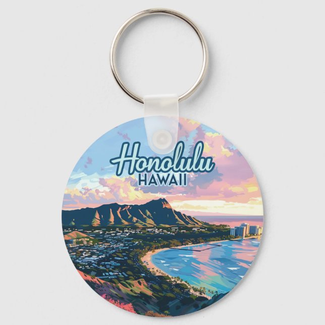 Honolulu Hawaii Oahu Waikiki Beach Diamondhead Keychain (Front)