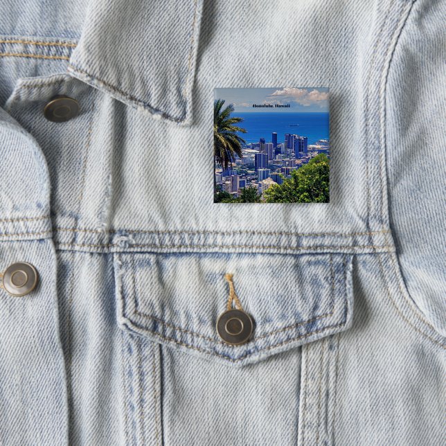 Honolulu, Hawaii picturesque cityscape 2 Inch Square Button (In Situ)