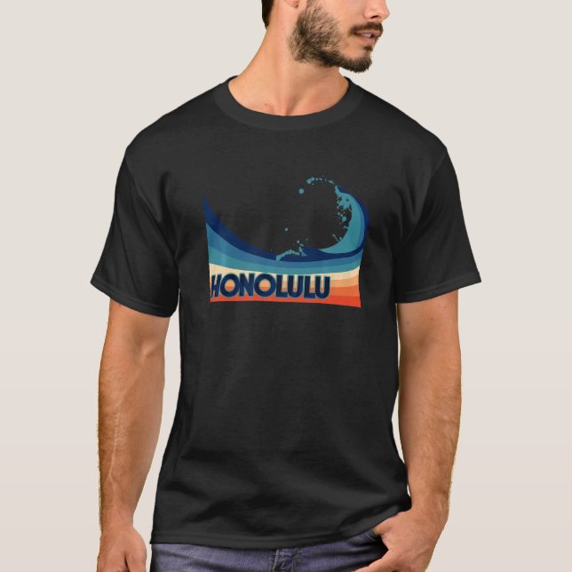 Honolulu Hawaii Retro Surf Sailing & Fishing Vacat T-Shirt (Front)